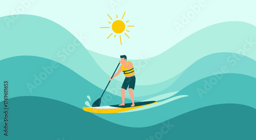Paddleboarding In Sunshine: Enjoying Water Sports On A Calm Ocean Day