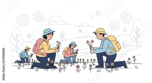 People Enjoying The Fresh Air While Picking Flowers During A Sunny Day Activity