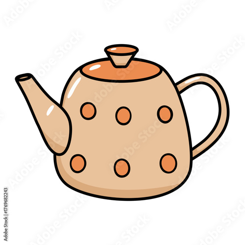 Cute teapot with polka dot pattern. Teatime drinkware for kitchen and cafe. Cozy home brewing vessel herbal teas, tisanes.