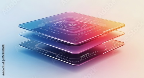 Abstract Digital Data Layers Stacked with Futuristic Interface and Gradient Light