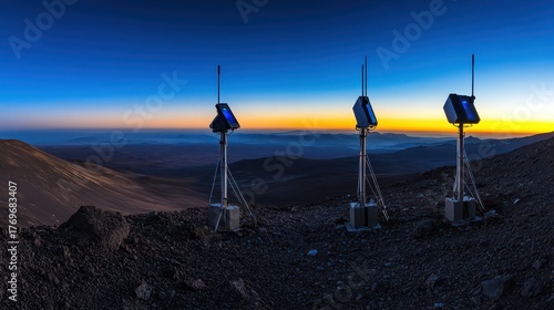 Sensors Deployed on Posts Capturing Environmental Data at Sunrise