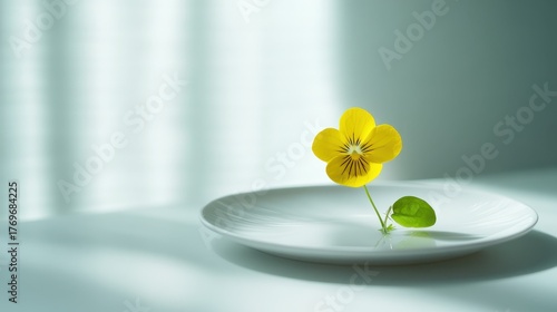 Yellow Flower Plated on a White Plate with Minimalist Design