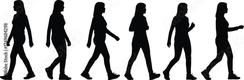 Walking, silhouette, person, motion, step, posture, biomechanics, black, icon, vector, minimal, design, illustration, movement, fitness, stride, gesture, anatomy, sequence, active, profile