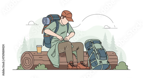 Resting Hiker Reclines and Prepares For Next Part Of Outdoor Adventure Expedition