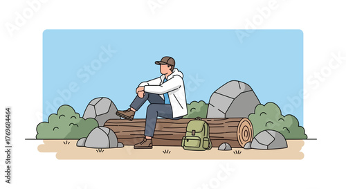 Resting Outdoors: An Individual Contemplating Nature in Peaceful Solitude for the Traveler