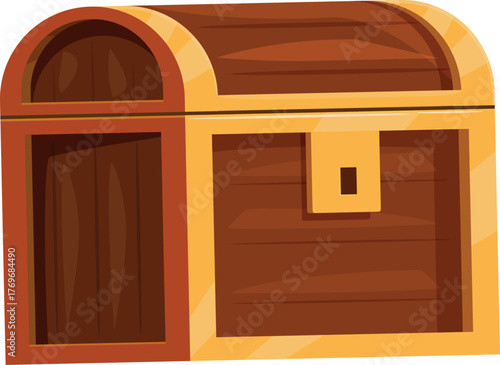 Cartoon illustration of a closed wooden treasure chest with golden details, isolated on white background