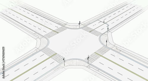 Road Intersection Artwork Illustrating Urban Planning and Travel Network Diagram