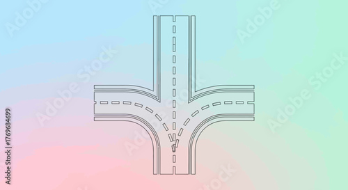 Road Intersection Artwork With Three Different Exit Directions Over Gradient Background.