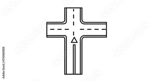 Road Intersection Graphic Depicting Crossroads and Directional Guidance Elements