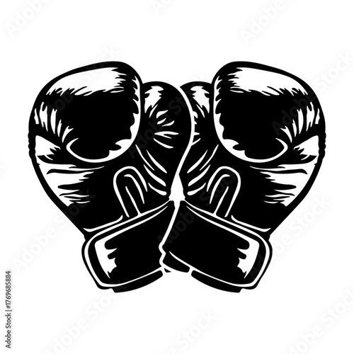 Black and white illustration of boxing gloves with without background