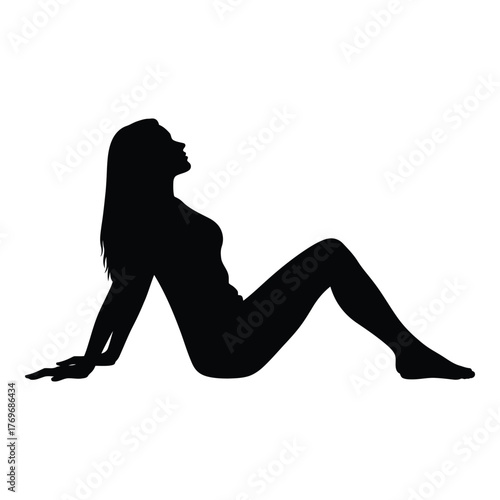 Silhouette of a woman posing reclining with head tilted back glamour silhouette