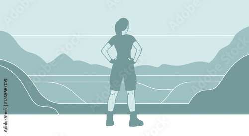 Silhouette Of A Woman Observing The Landscape And Contemplating Nature's Outlook