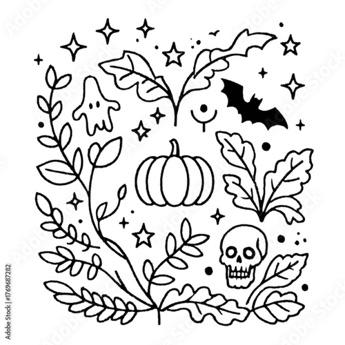 Halloween coloring book illustration set