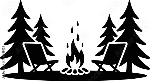 Campfire and Chairs in Forest Silhouette
