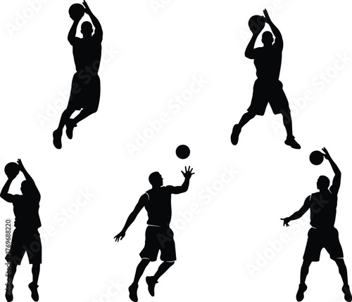 Basketball, silhouette, player, action, pose, jump, shoot, ball, sport, black, icon, vector, minimal, design, illustration, motion, athletic, movement, dynamic, energy