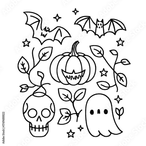 Halloween coloring book illustration set