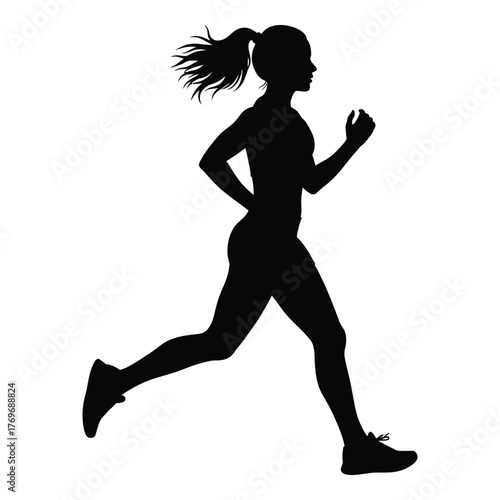 Dynamic silhouette of a woman in motion running marathon athletic fitness cardio exercise silhouette