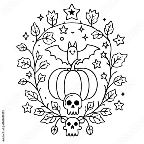 Halloween coloring book illustration set