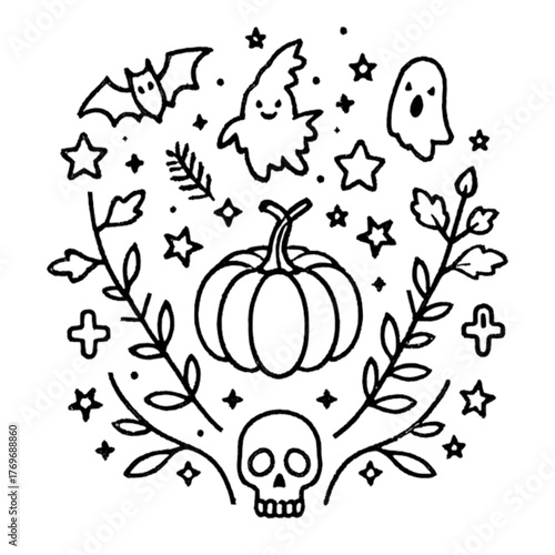 Halloween coloring book illustration set