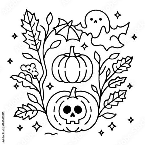 Halloween coloring book illustration set