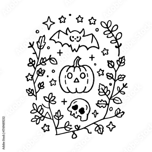 Halloween coloring book illustration set