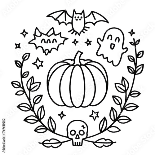 Halloween coloring book illustration set