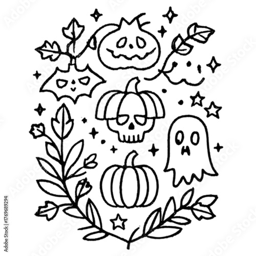 Halloween coloring book illustration set