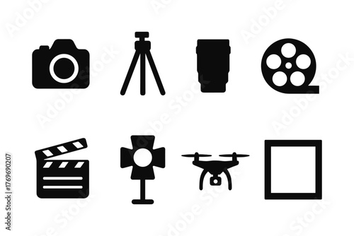 Silhouette icons of photography and film equipment