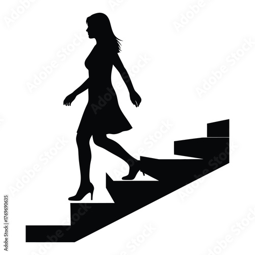 Silhouette of woman walking down stairs elegant fashionable person descending steps graceful movement silhouette