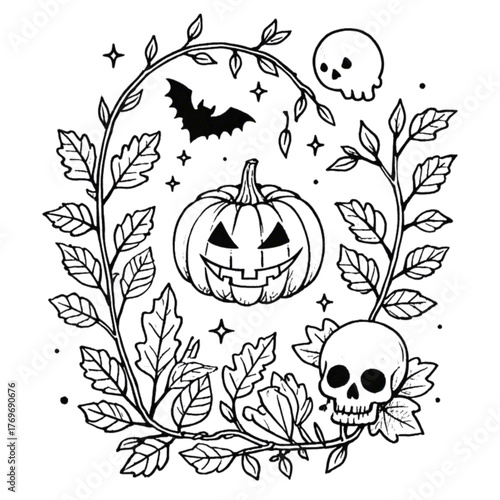 Halloween coloring book illustration set