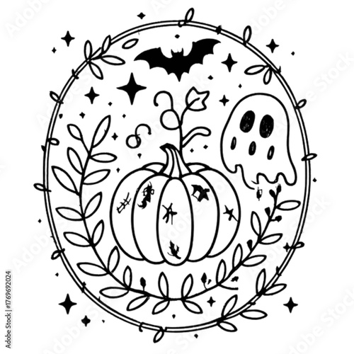 Halloween coloring book illustration set
