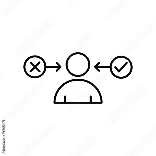 Vector art of person icon with a checkmark on the right and an x on the left