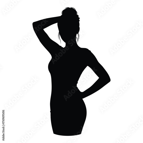 Elegant silhouette of a woman posing gracefully with hand in hair silhouette