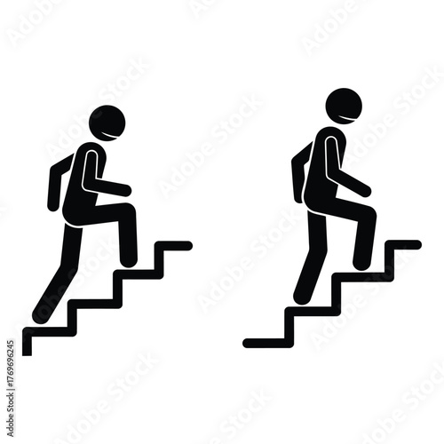 Stick figure climbing stairs vector illustration icon set scalable eps graphic vector
