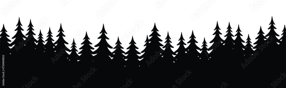 Obraz premium Pine forest silhouette landscape Christmas vector illustration
