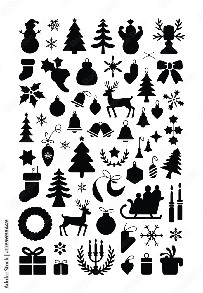 Fototapeta premium Christmas icon collection silhouette festive vector illustration