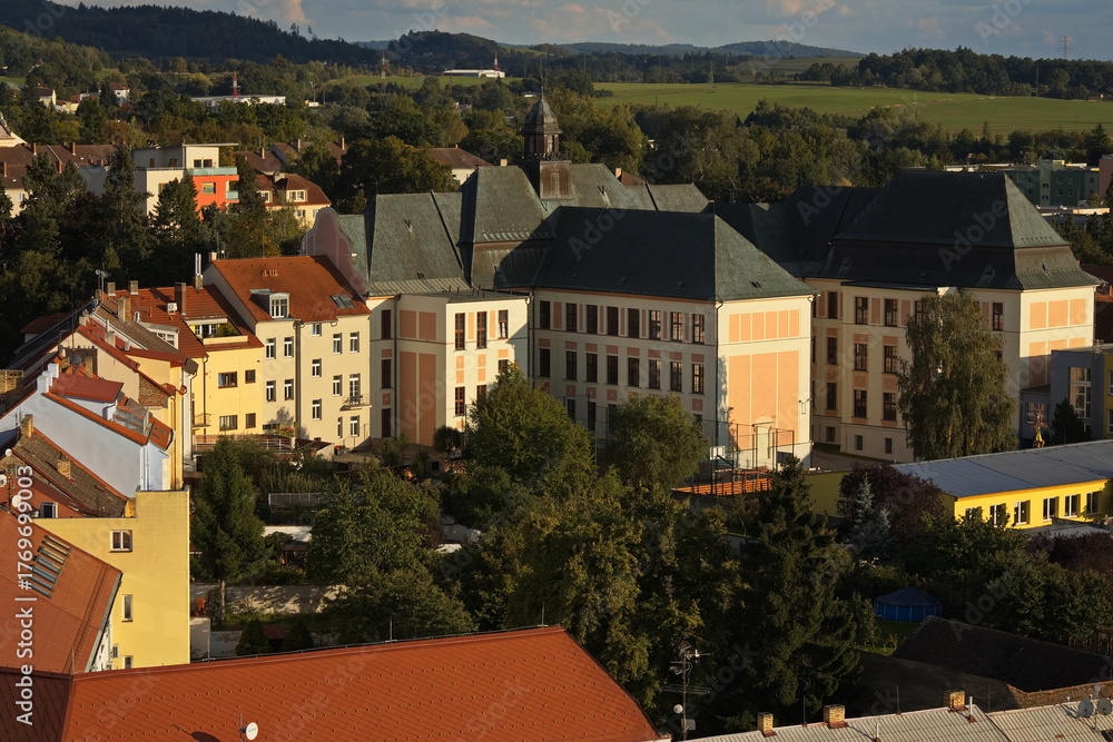 Fototapeta premium View of Pisek from the church of the Nativity of the Blessed Virgin Mary, South Bohemian Region, Czech Republic, Europe 