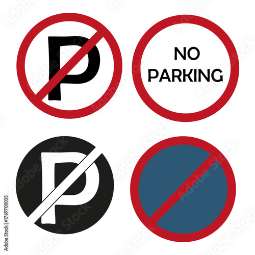 Parking sign icon. No parking symbol. Vector traffic emblem. Road regulation set.