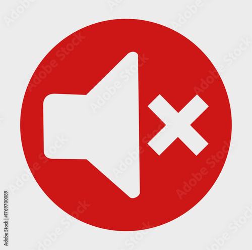 Red Circular Speaker Mute Icon — Detailed Photorealistic Illustration