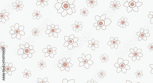A seamless pattern of delicate, scattered, hand-drawn outline flowers with subtle pink centers on a white background, offering a soft and pretty aesthetic.