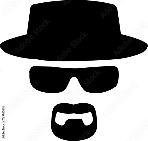 Iconic hat sunglasses and beard silhouette of a mysterious character