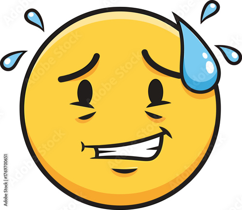Worried smiley face emoji with sweat drops and nervous expression