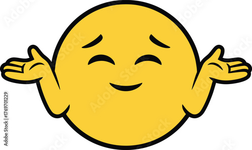 Yellow emoji shrugging with a smile and closed eyes