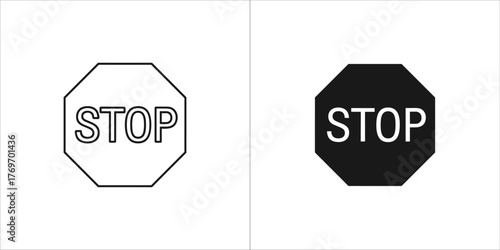 Stop sign icon, outline and filled
