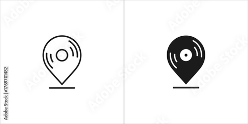 Vinyl record location pin icon, outline and filled