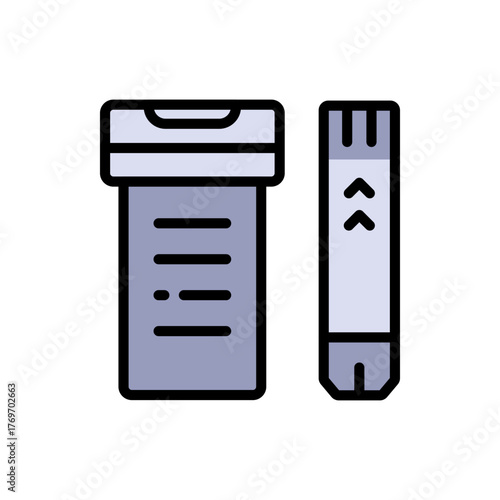 Diabetes test strips set color vector icon. Blood glucose test strips symbol. Glucometer pharmacy vector symbol, logo illustration.