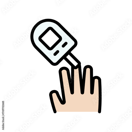 Glucometer, equipment for blood glucose monitoring. Diabetes testing color icon. Glucometer pharmacy symbol, logo illustration.