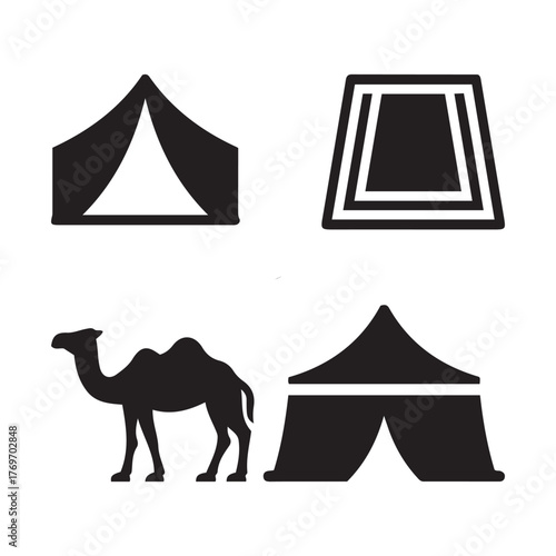 Camping Tent Desert Travel Outline Style Vector Design