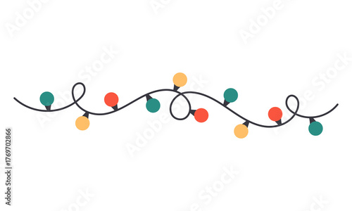 Cute Christmas garland lights. Festive colorful holiday decoration. Flat vector illustration isolated on white background