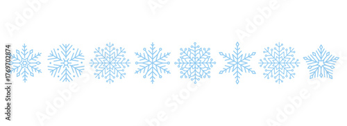 Cute minimalistic snowflakes collection. Festive winter holiday decorations for Christmas and New Year. Flat vector illustration on white background